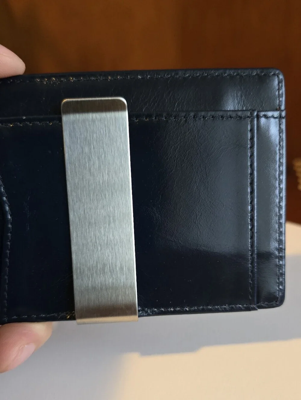 Dark Blue Genuine Leather Wallet | 11 Card Slots | Money Clip | Gift Box